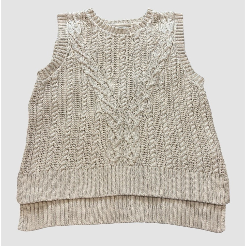 Rachel Zoe Women's Large Cable Knit Sleeveless Sweater Vest Ivory Academia
